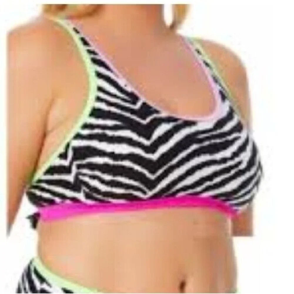 California Waves Plus Women's Bralette Size 22/24 Black White Animal Print Swim - Picture 3 of 12
